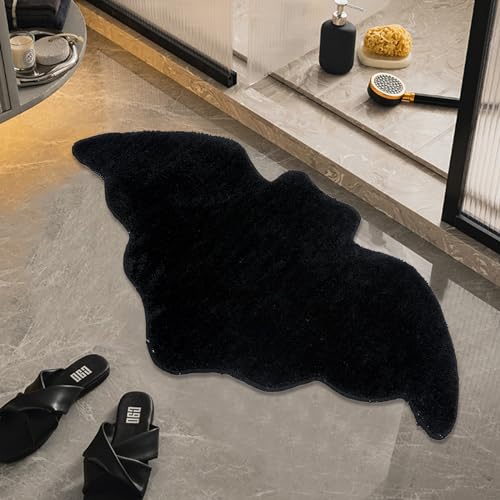 S-SNAIL-OO Halloween Bat Bath Mat 36x20 in Gothic Home Decor Bats Bath Rugs for Bathroom Non Slip, Gothic Gift Cute Door Mats for Bathroom, Bedroom, Living Home.