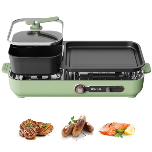 Electric Grill with Hot Pot, 2-in-1 Non-Stick Electric Smokeless Grill and Hot Pot for Korean BBQ, Shabu Shabu Hot Pot, 2000W Independent Dual Temperature Control, for Indoor Outdoor Camping