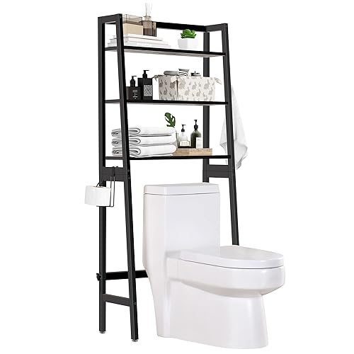 MallKing Toilet Storage Rack, 3 -Tier Over-The-Toilet Storage Shelf,Bathroom Space Saver - 100% Wood and Easy to Assemble(Black) - Black