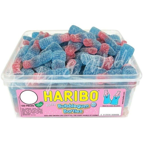 1 X Full HARIBO Sweets TUB for Kids and Adults (Bubblegum Bottles ZING)