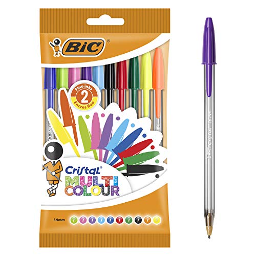 BIC Crystal Multicolour&nbsp;&ndash;&nbsp;Pen Bag Pack of 10 multicoloured - 10 Count (Pack of 1)