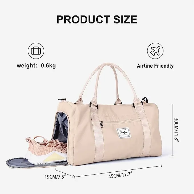 Gym Bag Womens Mens with Shoes Compartment and Wet Pocket,Travel Duffel Bag for Women for Plane,Sport Gym Tote Bags Swimming Yoga,Waterproof Weekend Overnight Bag Carry on Bag Hospital Holdalls, Pink - P-beige (Wash Bag)