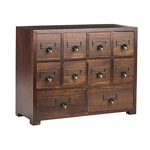 Traditional Card Catalog Solid Wood Small Chinese Medicine Small Curio Cabinet l Vintage Retro Look Tea Storage Organizer Apothecary Drawer Dresser l Modern Gadget Coffee Shelf | FULLY ASSEMBLED - Wide - 14.1" x 11" x 5.7"