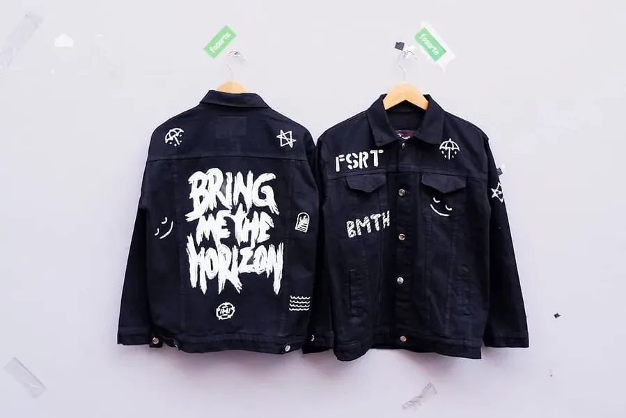 Hand painted bring me the horizon in denim jacket rock band