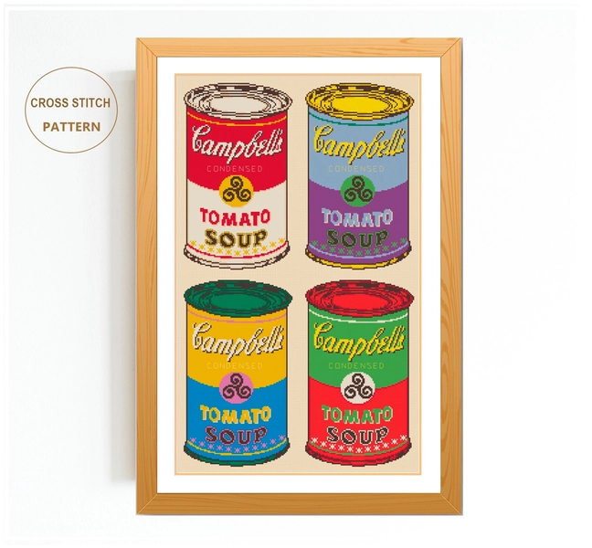 Pop Art Cross Stitch Pattern / Andy Warhol Campbells Soup