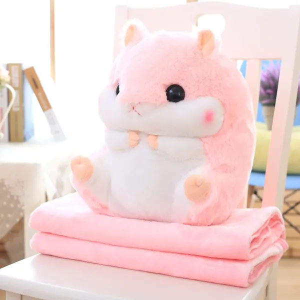 YunNasi Plush Hamster Stuffed Animal Toys Hamster Throw Pillow with Blanket 19.7 Inches Pink - Pink