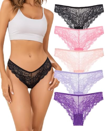 UGDUCK Seamless Cheeky Underwear for Women No Show Lace Panties for Women 5 Pack Sexy Cheeky Ladies Bikini Panties - Multicolor