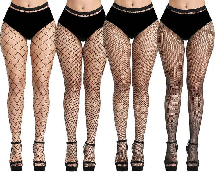 Fishnet Stockings, Fishnet Tights Thigh High Stockings Pantyhose for Women - A2-4 Pack