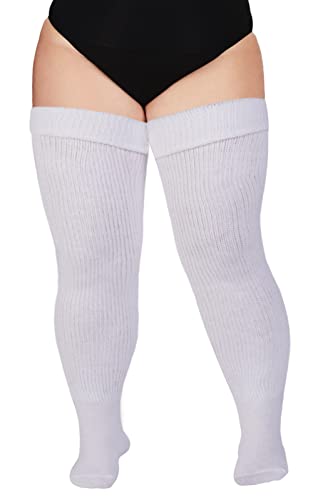 Plus Size Womens Thigh High Socks for Thick Thighs- Extra Long & Thick Over the Knee Stockings- Leg Warmer Boot Socks - Snow White
