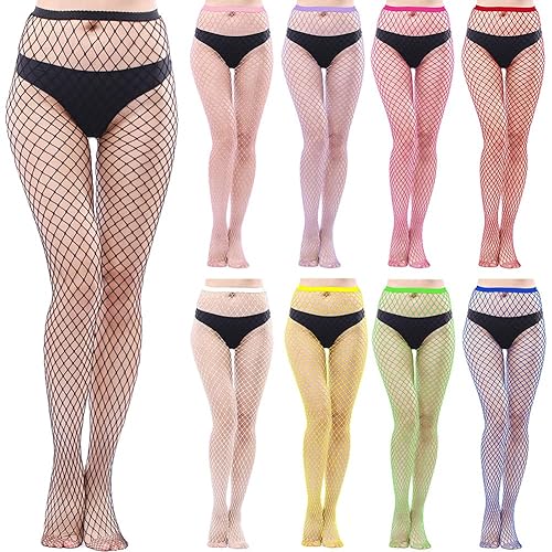 Adove Multipack Fishnet Tights for Women, Multi colored Thigh High Stockings Mesh Hight Waist Fish Nets Pantyhose - One Size - 9 Colour-l Holes
