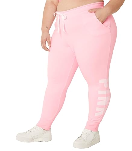 Victoria's Secret Women's Pink Logo Fleece Jogger Sweatpants, Womens Sweatpants, (XS-XXL) - Large - Pink Daisy Sans Logo