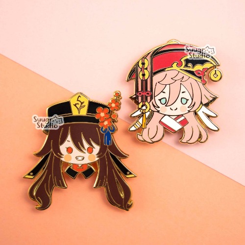 Genshin Impact Hutao/Hu Tao & Yanfei Hard Enamel Pin - Set of Both / [A Grade] / Simple Rubber Back