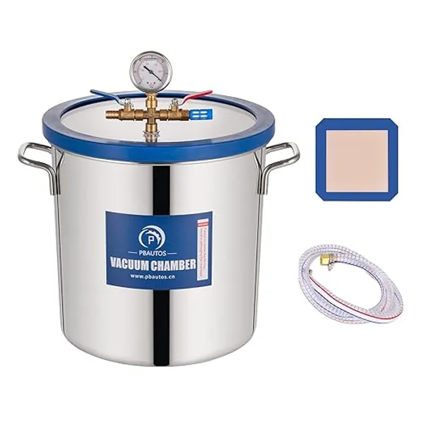 P PBAUTOS 5 Gallon Vacuum Chamber, Tempered Glass Lid Stainless Steel Degassing Chamber Perfect for Stabilizing Wood, Degassing Silicones, Epoxies and Essential Oils