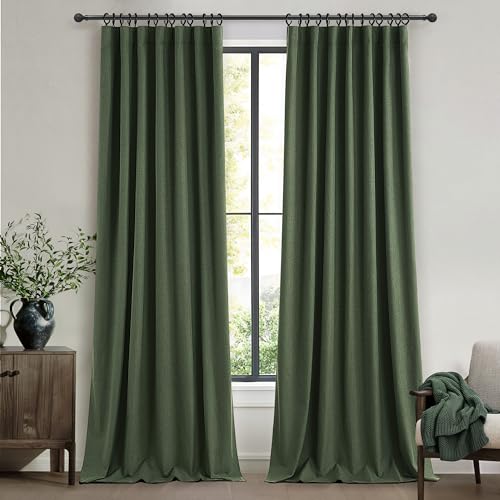 Olive Green Blackout Curtains & Drapes, Dining Room Boho Curtains 96 Inches Long 2 Panels Aesthetic Drapes for Bedroom Burg Moody Extra Long/Total 100 Wide Hidden Tab Track System Dark (W50"xL96") - Loden - 50"W x 96"L x 2 Panels