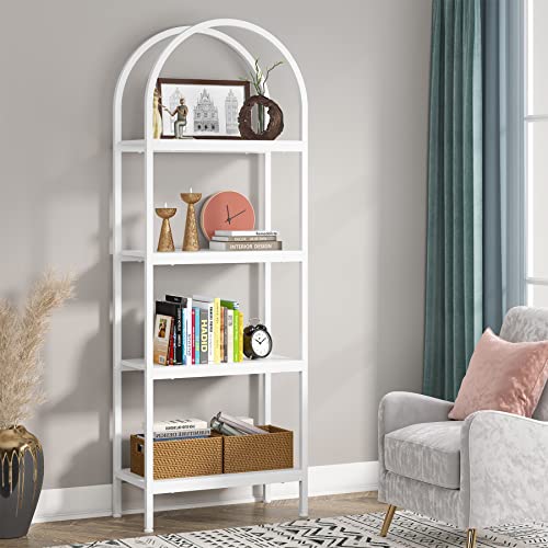 Tribesigns 4-Tier Open Bookshelf, 70.8" Industrial Wood Bookcase Storage Shelves with Metal Frame, Freestanding Display Rack Tall Shelving Unit for Office, Bedroom, Living Room (White, 1PC) - 1PC/4-Tier - White