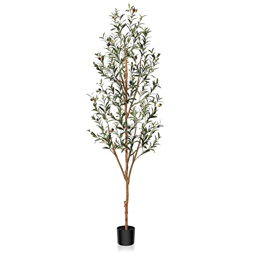 Kazeila Artificial Olive Tree 6FT Tall Faux Silk Plant for Home Office Decor Indoor Fake Potted Tree with Natural Wood Trunk and Lifelike Fruits - 1 - 6ft