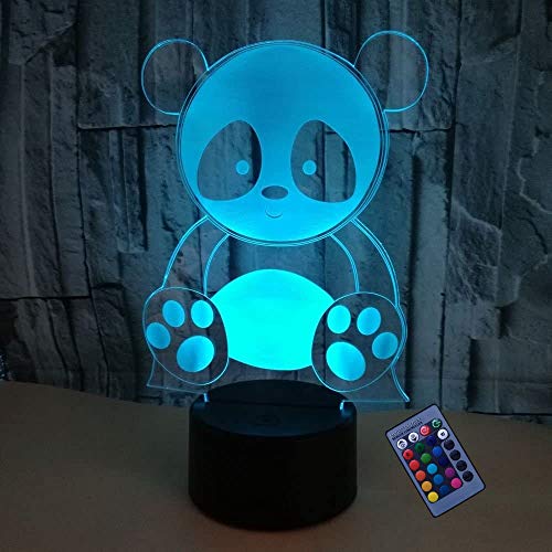 3D Panda Night Light 16 Colors Changing USB Power Remote Control Touch Switch Decor Lamp Optical Illusion Lamp LED Table Desk Lamp Children Kids Christmas Brithday Gift