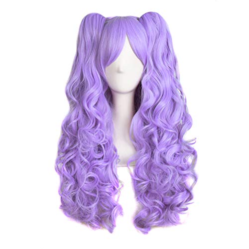 MapofBeauty Lolita Long Curly Clip on Ponytails Cosplay Wig (Light Purple) - Light Purple