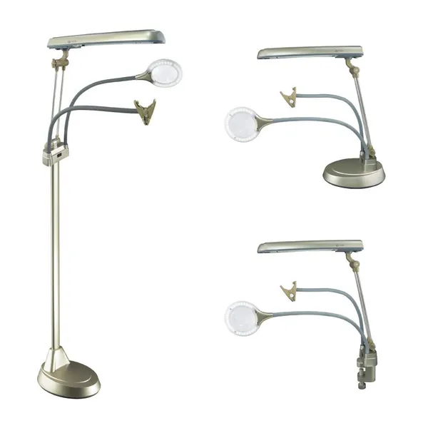 OttLite Ultimate 3-in-1 Craft Lamp, 24 Watt, Floor Lamp, Table Lamp, Clamp-On Lamp, Champagne -