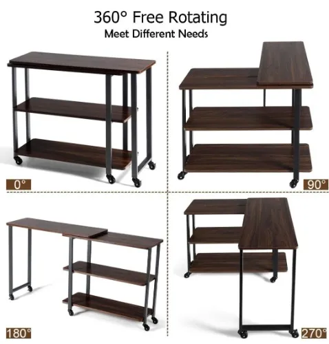 Amazon.com: Tangkula 360° Free Rotating Sofa Side Table, Mobile Couch Desk Table with 2-Tier Storage Shelves, Movable Laptop Table with Sturdy Metal Frame, Couch Side Table Snack Table for Home Office (Walnut) : Home & Kitchen