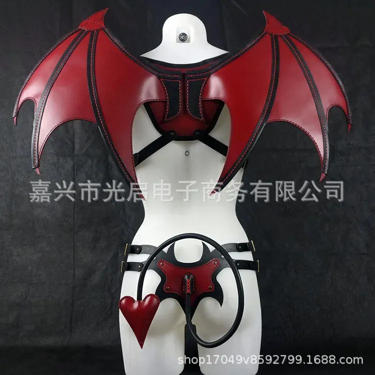 Gothic Steampunk Style Leather Wings Love Tail Stage Walking Masquerade Costume Props