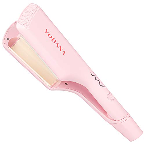 VODANA Professional Triple Flow Ceramic Hair Waver - Easy Beach Waves with Embedded Double Barrel Wave Iron. Experience Instant Heat, Long-Lasting Performance, and Quick Heat (1.6 inch, Creamy Blue) - 1.25 Inch - Pink
