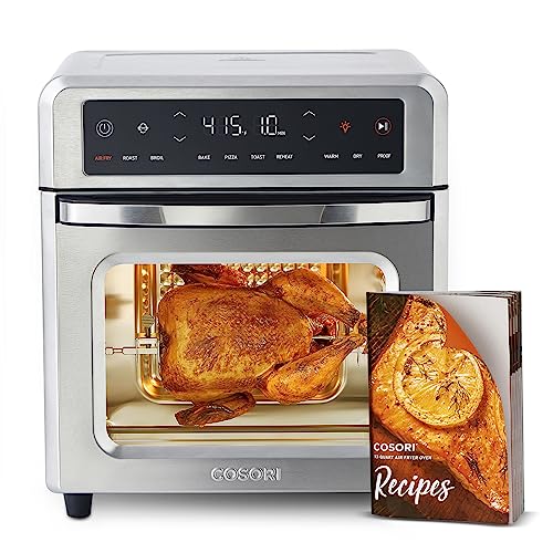 COSORI Air Fryer Toaster Oven, 13 Qt Airfryer Fits 8" Pizza, 11-in-1 Functions with Rotisserie, Dehydrate, Dual Heating Elements with Convection Fan for Fast Cooking, Cookbook & 6 Accessories - Silver-13QT