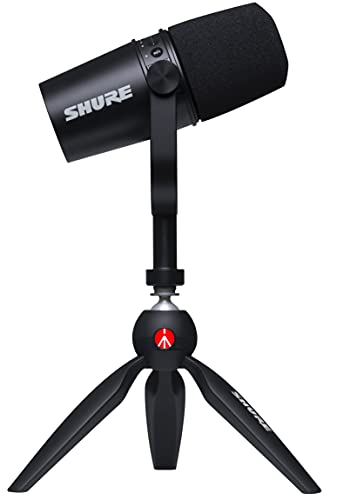 Shure MV7 USB-Mikrofon mit Tripod für Podcasts, Recording, Streaming und Gaming, integrierter Kopfhörerausgang, dynamisches USB/XLR-Mikrofon in Ganzmetallkonstruktion, Voice Isolation Technologie - MV7 Schwarz mit Stativ