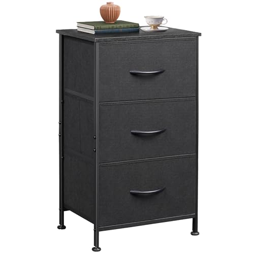 WLIVE Dresser with 3 Drawers, Fabric Nightstand, Organizer Unit, Storage Dresser for Bedroom, Hallway, Entryway, Closets, Sturdy Steel Frame, Wood Top, Easy Pull Handle, Charcoal Black - Charcoal Black - Modern