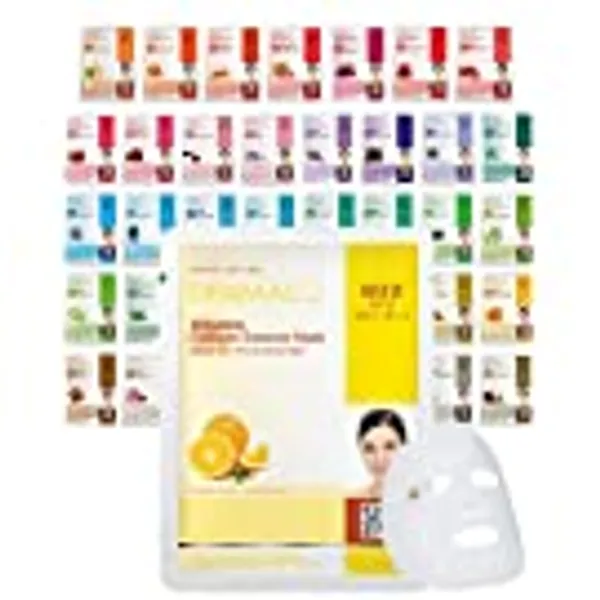 DERMAL 39 Combo Pack Collagen Essence Full Face Facial Mask Sheet - The Ultimate Supreme Collection for Every Skin Condition Day to Day Skin Concerns. Nature made Freshly packed Korean Face Mask