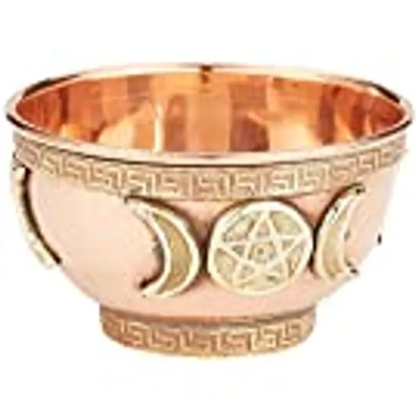 Triple Moon Pentacle Copper Offering Bowl 3", Great for Altar use, Ritual use, Incense Burner, smudging Bowl, Decoration Bowl, offering Bowl - New Age Imports, Inc.