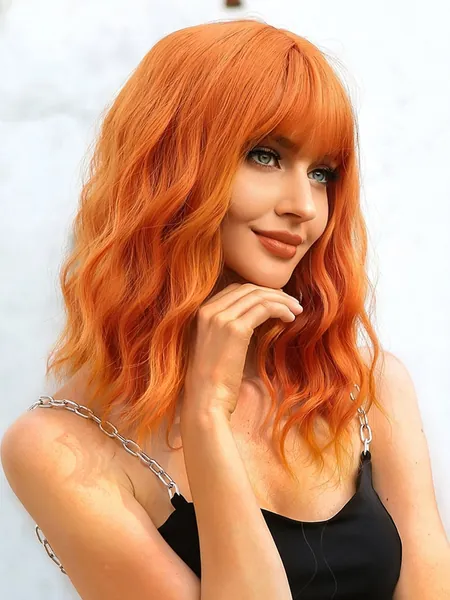 Medium Curly Synthetic Wig With Bangs