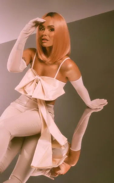 Cream Bow Detail Mesh Glove Crop Top (Talia Mar)