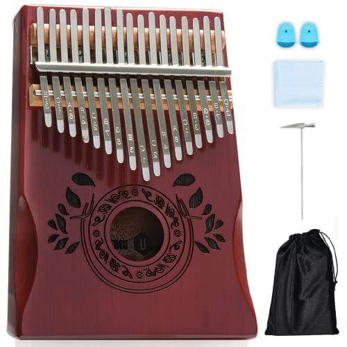UNOKKI Kalimba 17 Key Thumb Piano | Premium, Lightweight & Durable Mahogany Mbira - Cherry Finish | Reduce Stress & Promote Well-Being | Tuning Hammer, Velvet Bag & More | Great Gift for Kids & Adults - Cherry