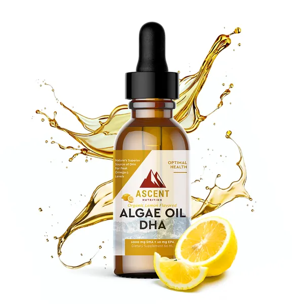 Algae Oil DHA Omega-3's - Vegan and Vegetarian, 60 ml Bottle - Algae Oil DHA with Organic cold-pressed Lemon peel oil, 60 ml Bottle