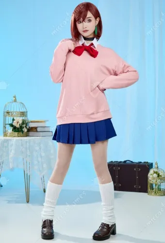 Women Momo Ayase Costume - Shirt Blouse Set with Pleated Skirt Bowtie Dandadan Cosplay | Top Quality Outfits for Sale