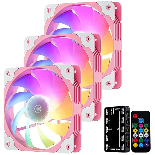 Vetroo SA-140 3-Pack 140mm Addressable RGB & PWM Motherboard Sync Computer PC Cooling Fans with Controller Low Noise High Performance 4-Pin 1200 RPM Hydraulic Bearing - Pink