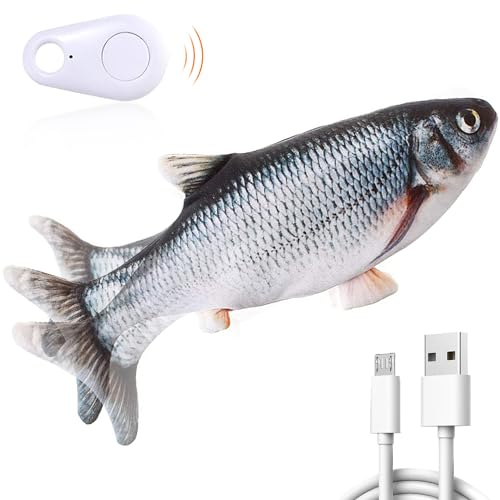 Potaroma Cat Toys Floppy Fish Upgraded, Remote & Motion Activated, Flopping Fish Cat Dog Toy 10", Cat Kicker Wiggle Fish Catnip Kitten Toys, Interactive Cat Exercise - Remote Grey Carp