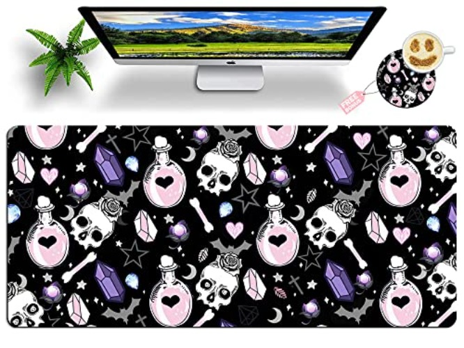 Mouse Pad Large with Coaster, 27.5"x11.8" Cute Theme Design Full Desk Mousepad Stitched Edges Desk Pad Extended Large Gaming XXL Mouse Pad for Desk Office Home - L-27.56"x11.8"x0.12" - Cute