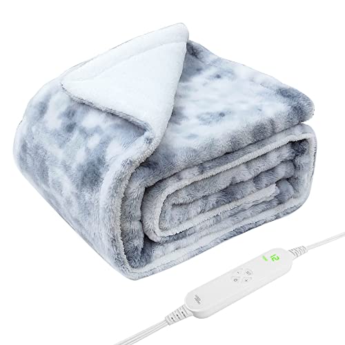 GOQO TOMO Electric Heated Blanket 50" x 60" Throw Wrap with 12 Heating Levels for Home Office Use Gradient Gray-H60 - Grey Tie-dye