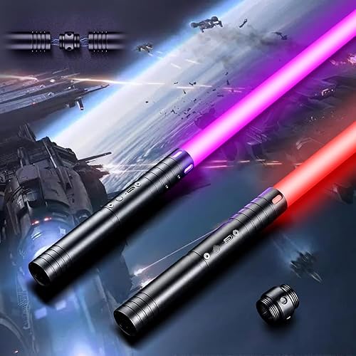 CSNDICE Lightsaber, 2 in 1 Light Saber with 15 Colors, Dueling Lightsabers for 4 Modes & Sounds, USB-C Charge Light Sabers, Lightsaber Toy for Kids and Adults Thanksgiving (Black) - 2 Pack