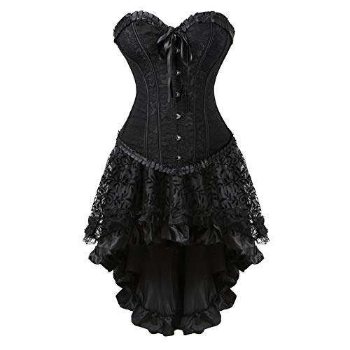 frawirshau Corset Dress Bustier Lingerie Corset Top and Steampunk Skirt Burlesque Costumes for Women Halloween Costume - XX-Large - Black-28057056