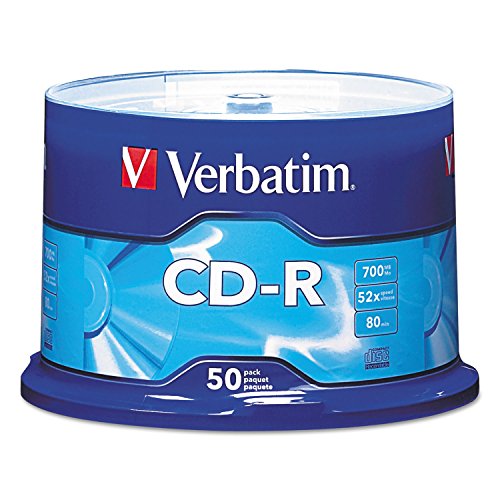 Verbatim CD-R Blank Discs 700MB 80 Minutes 52x Recordable Disc for Data and Music - 50 Pack Spindle,Silver - 50-Disc - Standard Packaging