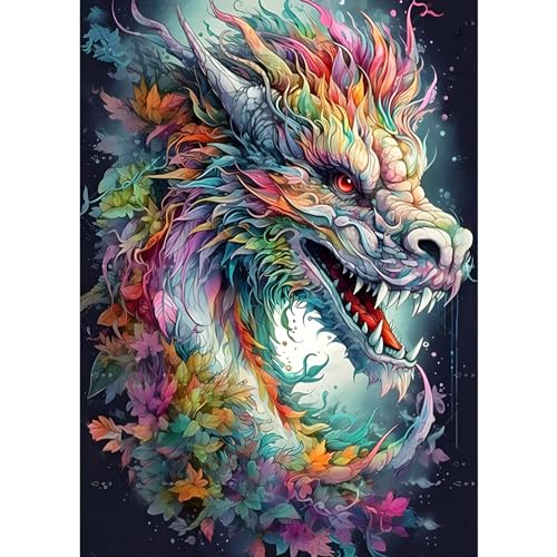 Lxmsja Chinese Colorful Dragon Diamond Painting Kits for Adults, DIY Diamond Art Kits for Adults, Round 5D Paint with Diamonds Pictures Gem Art Painting Kits DIY Adult Crafts 12x16inch - colorful Dragon