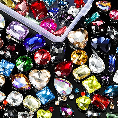 460 Pieces Sew on Rhinestones Glass Sewing Claw Gemstones and Crystals Metal Back Prong Setting Sewing Rhinestones for Clothes DIY Crafts Clothes Shoes Bag (Mixed Color) - Mixed Color