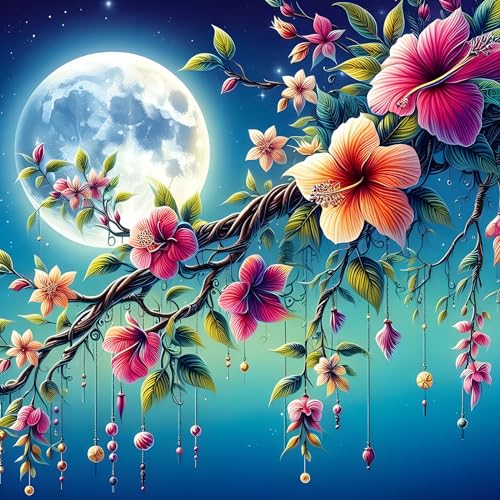 HEIBAGO Moon Diamond Art Kits for Adults, Night Diamond Painting Kits for Adult Beginners, Full Round Drill Diamond Painting, Art Gem Painting Kits for Home Wall Decor 30x30cm