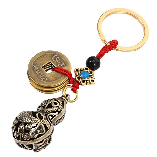 Healifty Feng Shui Brass Wu Lou Pumpkin Keychain Chinese Feng Shui Coins for Good Luck Wealth Prosperity Success Caravan Decor - Fish