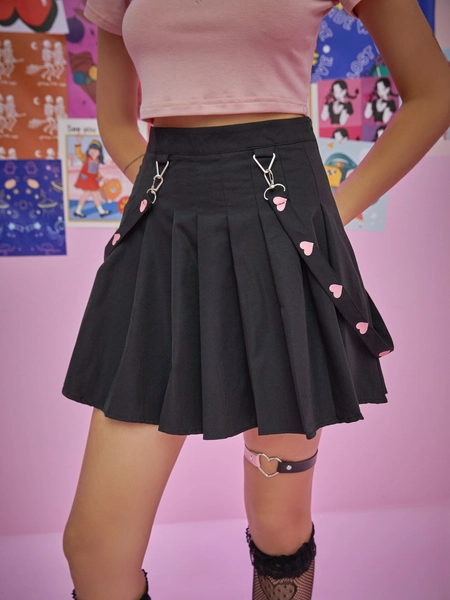 Kawaii Heart Tape Pleated Skirt