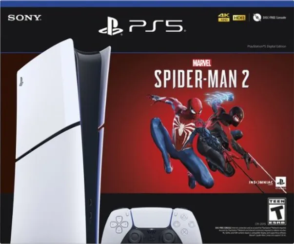 Sony Interactive Entertainment - PlayStation 5 Slim Console Digital Edition – Marvel's Spider-Man 2 Bundle (Full Game Download Included) - White