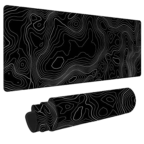 Bzu Topographic Contour Extended Big Mouse Pad Large,XL Gaming Mouse Pad Desk Pad,31.5x11.8inch Long Computer Keyboard Mouse Mat Mousepad with 3mm Non-Slip Base and Stitched Edge for Home Office Work - Topographic Contour